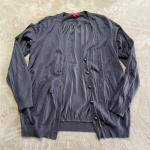 NY&Co Dark Gray Button Up with Back Satin Detail Long Sleeve Sweater Size M